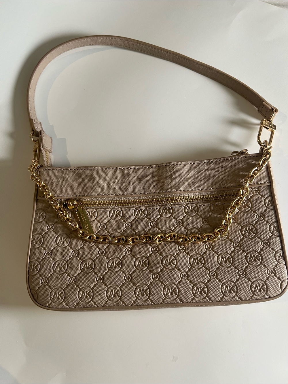 Anne Klein Embossed Taupe Chain-Handle Shoulder Bag - Picture 5 of 13